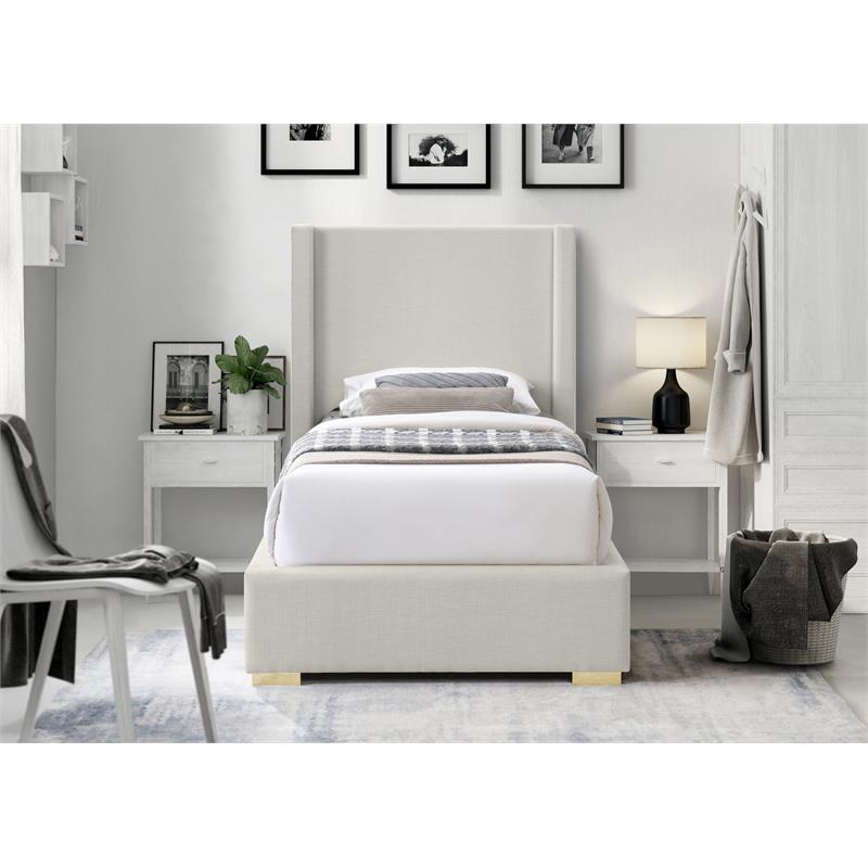 Meridian Furniture Royce Beige Linen Textured Fabric Twin Bed