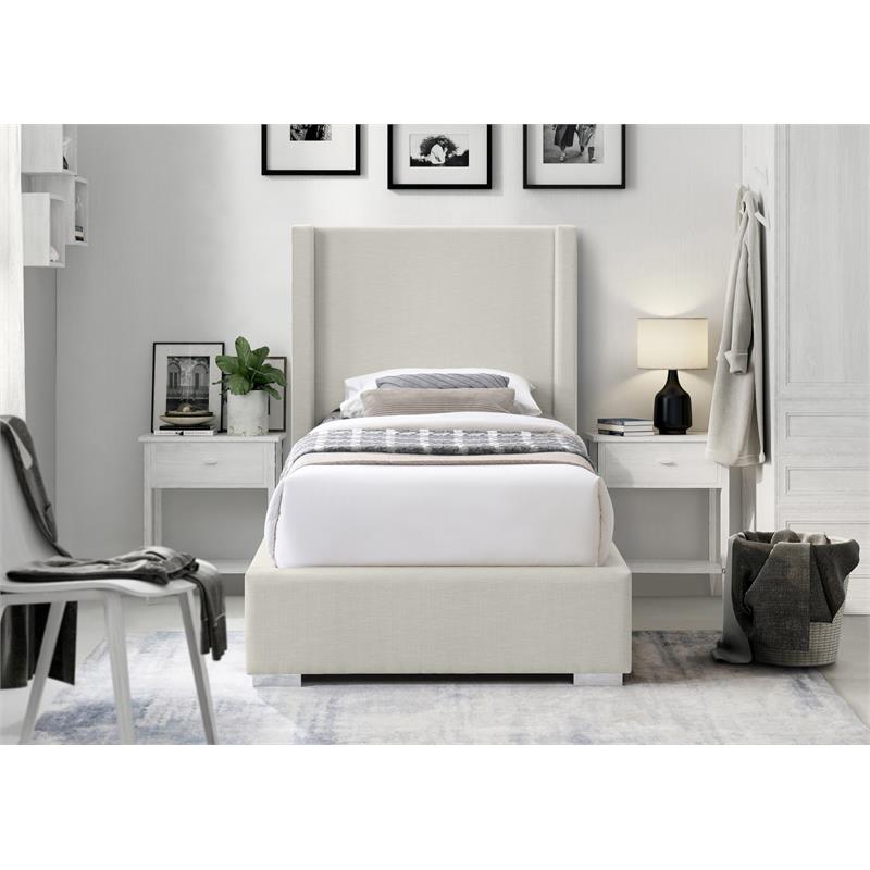 Meridian Furniture Royce Beige Linen Textured Fabric Twin Bed