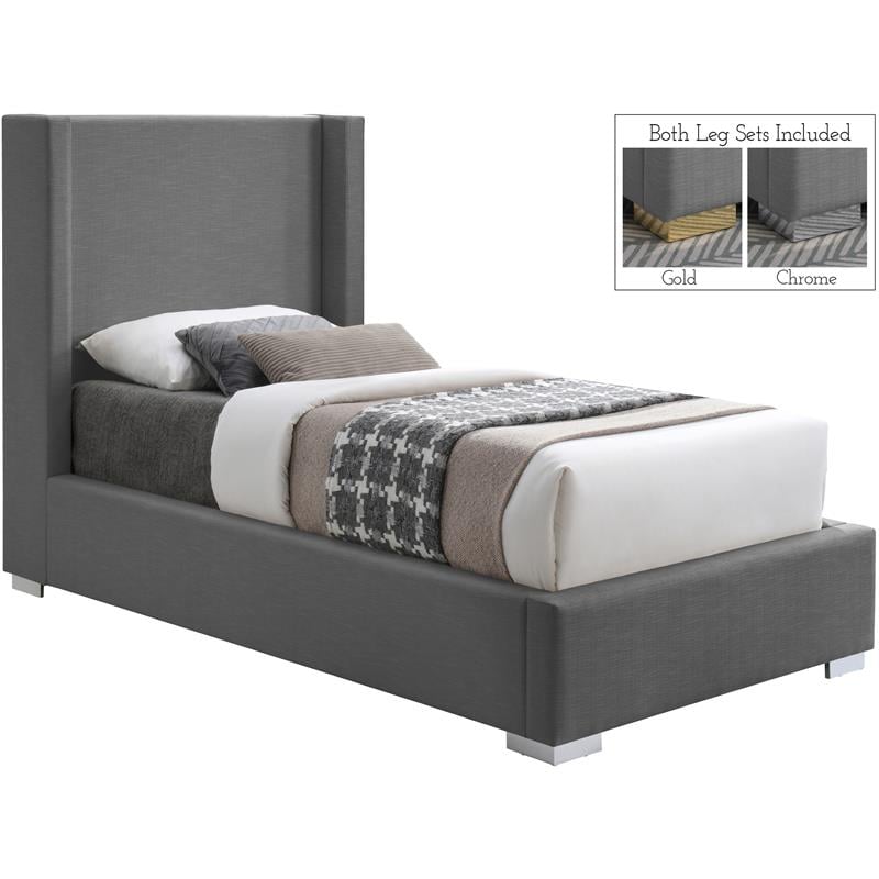 Meridian Furniture Royce Grey Linen Textured Fabric Twin Bed