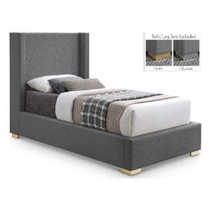 Meridian Furniture Royce Grey Linen Textured Fabric Twin Bed