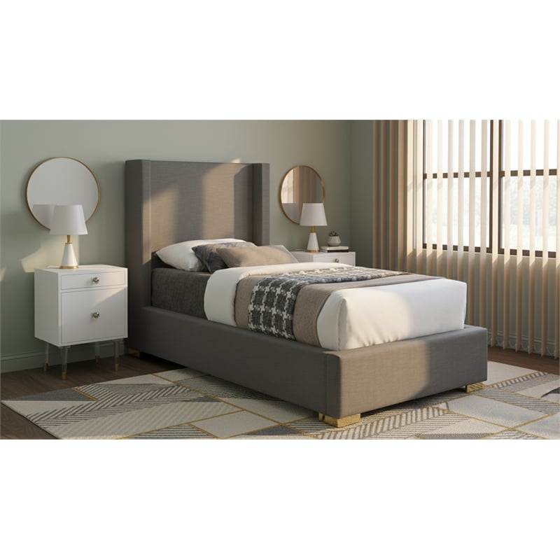 Meridian Furniture Royce Grey Linen Textured Fabric Twin Bed