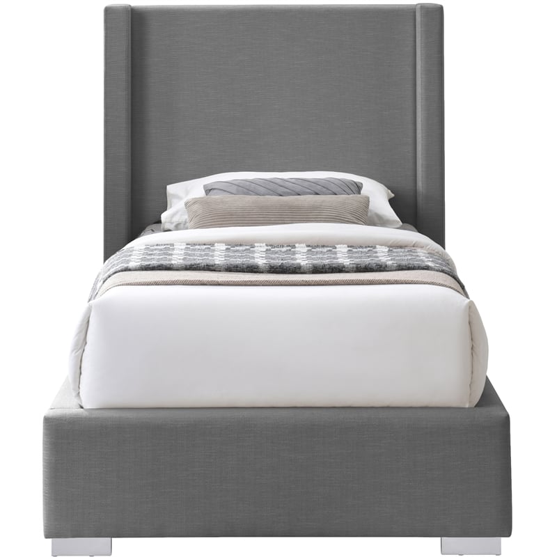 Meridian Furniture Royce Grey Linen Textured Fabric Twin Bed