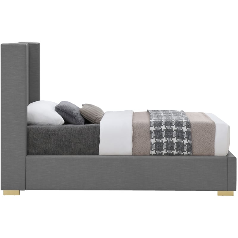 Meridian Furniture Royce Grey Linen Textured Fabric Twin Bed