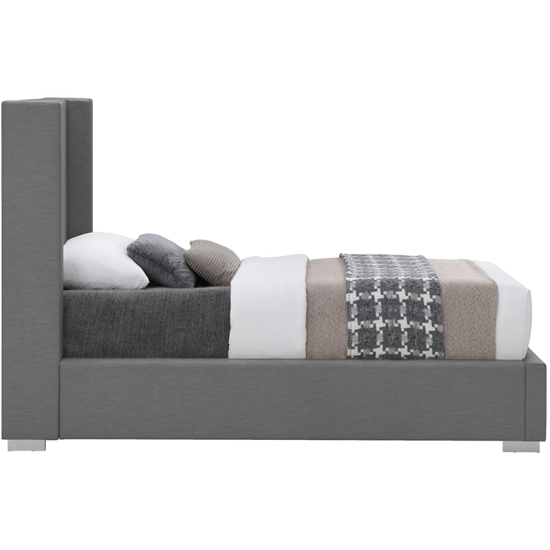 Meridian Furniture Royce Grey Linen Textured Fabric Twin Bed