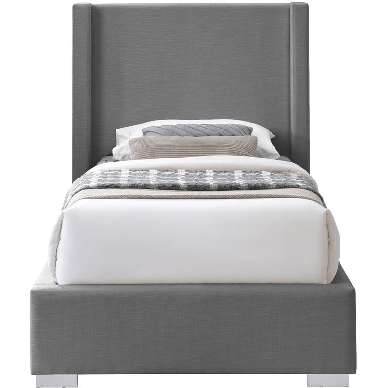 Meridian Furniture Royce Grey Linen Textured Fabric Twin Bed