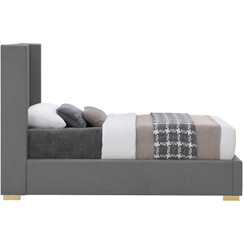 Meridian Furniture Royce Grey Linen Textured Fabric Twin Bed