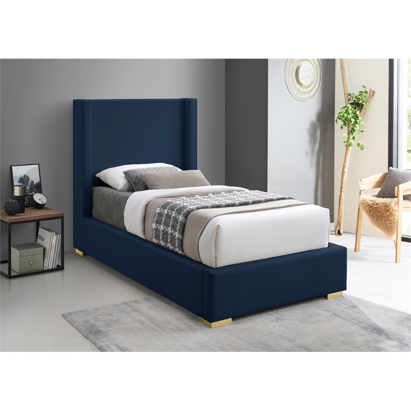 Meridian Furniture Royce Navy Linen Textured Fabric Twin Bed