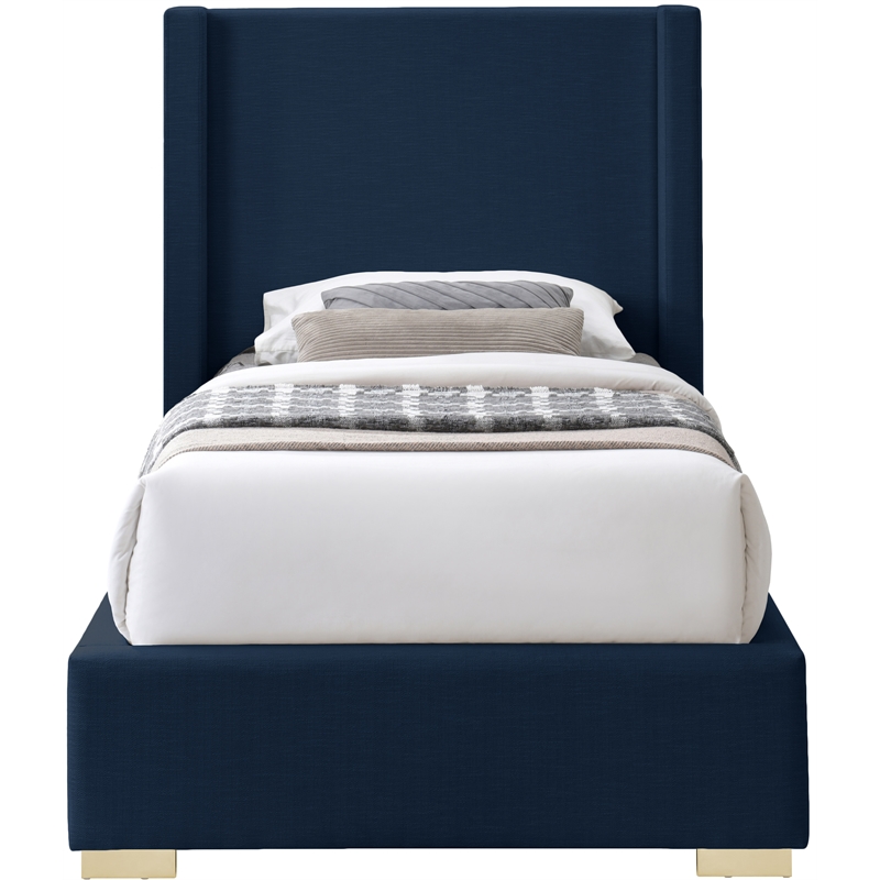 Meridian Furniture Royce Navy Linen Textured Fabric Twin Bed