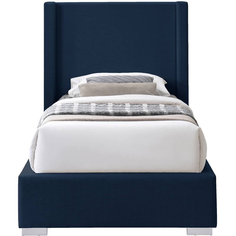 Meridian Furniture Royce Navy Linen Textured Fabric Twin Bed