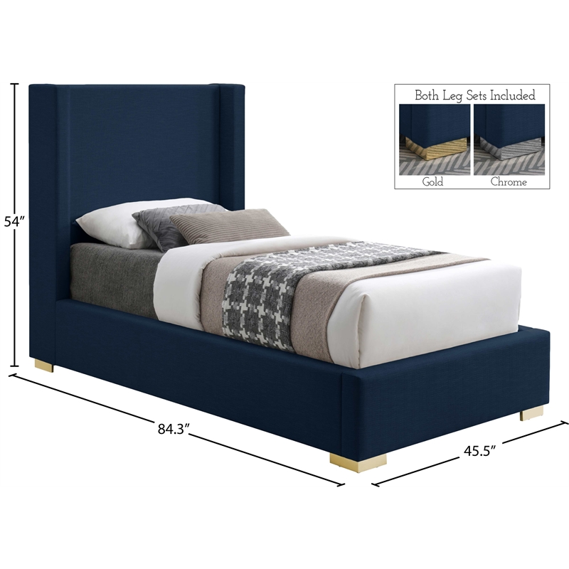 Meridian Furniture Royce Navy Linen Textured Fabric Twin Bed