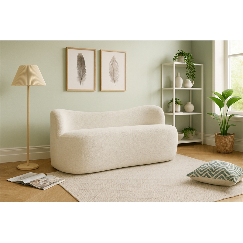 Meridian Furniture Flair Cream Boucle Fabric Bench
