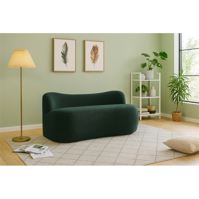 Meridian Furniture Flair Green Boucle Fabric Bench