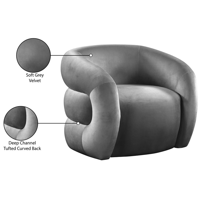 Meridian Furniture Roxbury Grey Velvet Accent Chair