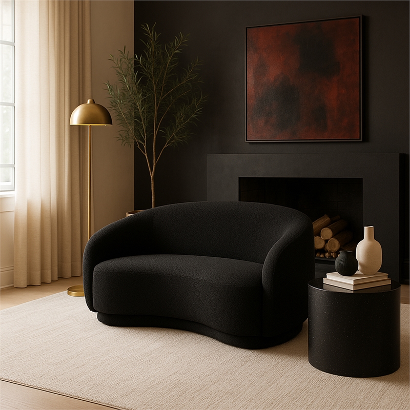 Meridian Furniture Hyde Black Boucle Fabric Loveseat