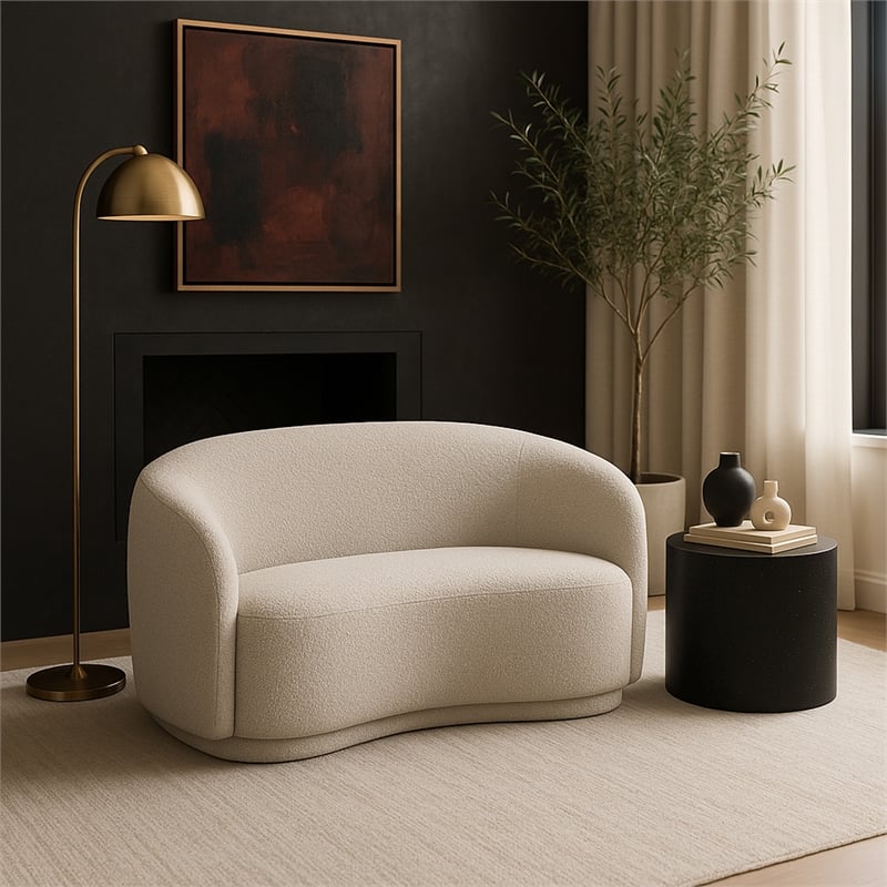 Meridian Furniture Hyde Cream Boucle Fabric Loveseat