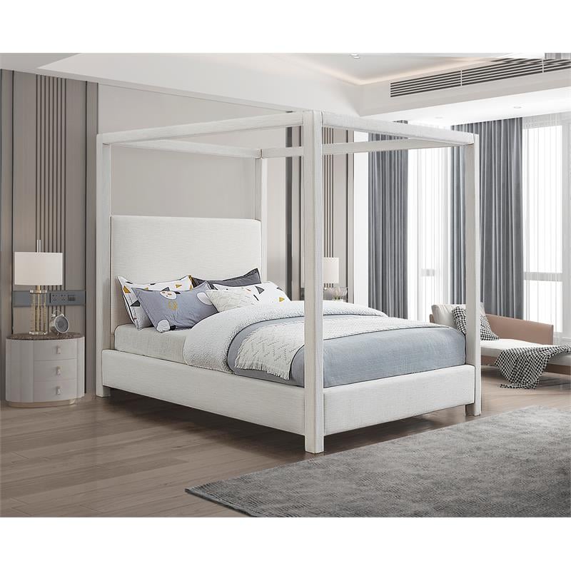 Meridian Furniture Emerson Cream Linen Textured Fabric King Bed