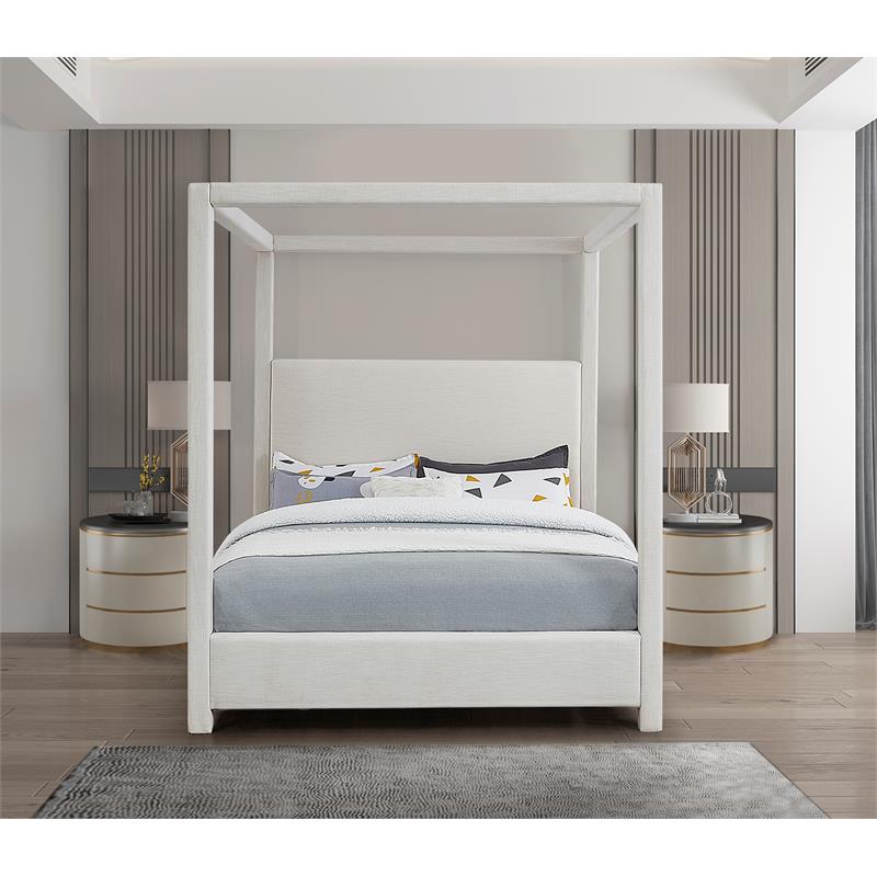 Meridian Furniture Emerson Cream Linen Textured Fabric King Bed