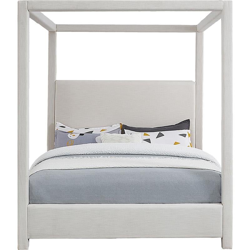 Meridian Furniture Emerson Cream Linen Textured Fabric Queen Bed