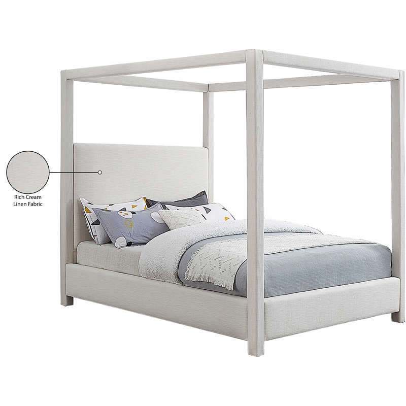 Meridian Furniture Emerson Cream Linen Textured Fabric Queen Bed