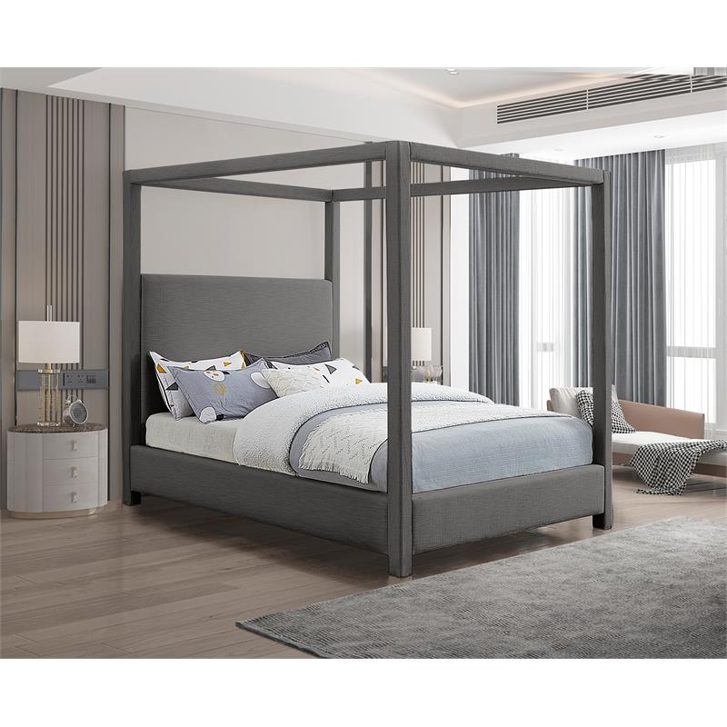 Meridian Furniture Emerson Grey Linen Textured Fabric Queen Bed