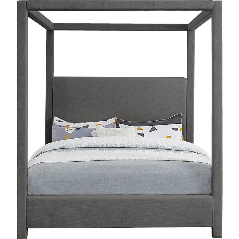 Meridian Furniture Emerson Grey Linen Textured Fabric Queen Bed
