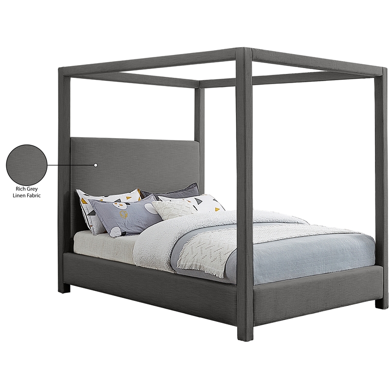 Meridian Furniture Emerson Grey Linen Textured Fabric Queen Bed