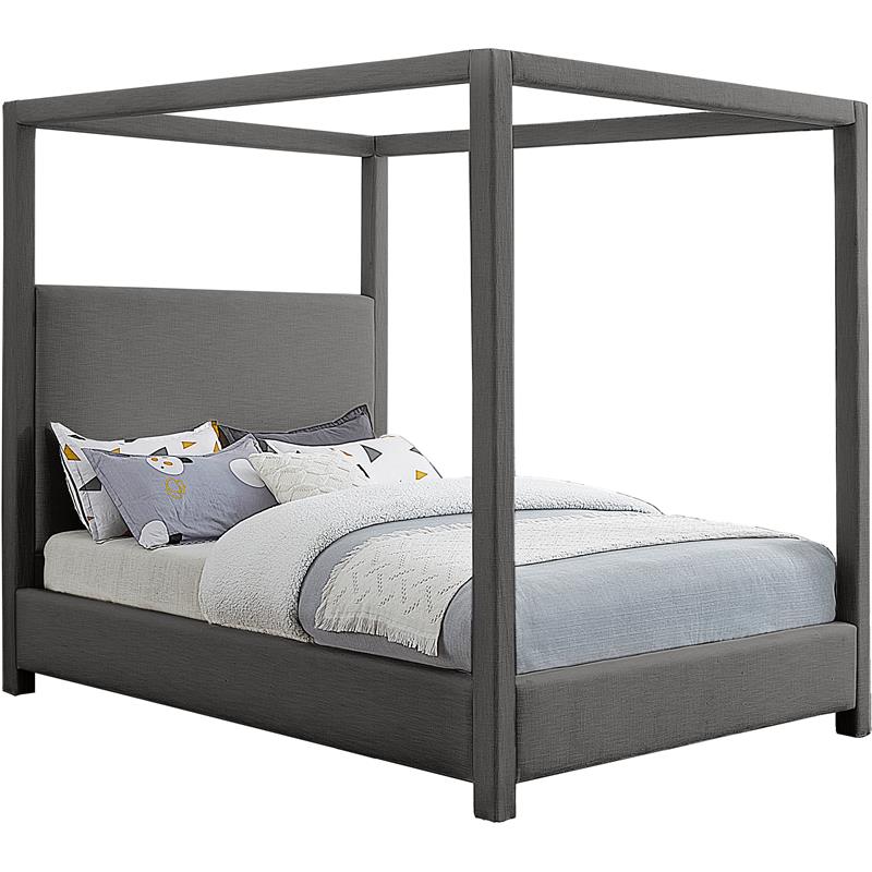Meridian Furniture Emerson Grey Linen Textured Fabric Queen Bed