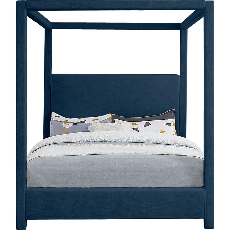 Meridian Furniture Emerson Navy Linen Textured Fabric King Bed