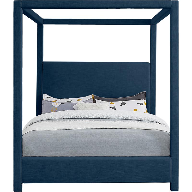 Meridian Furniture Emerson Navy Linen Textured Fabric Queen Bed
