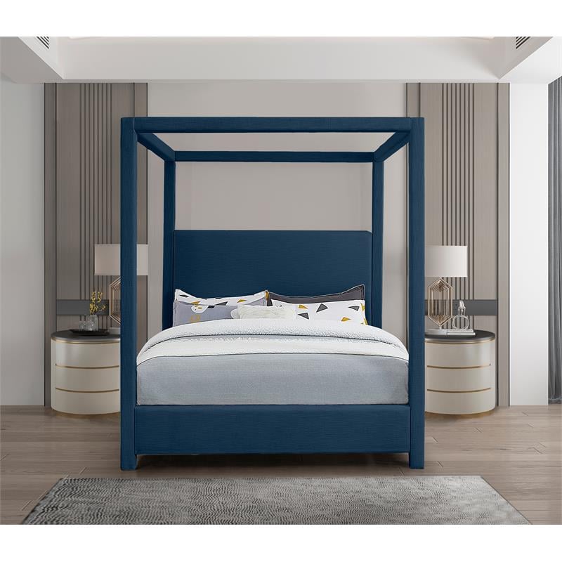 Meridian Furniture Emerson Navy Linen Textured Fabric Queen Bed