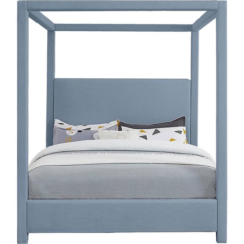 Meridian Furniture Emerson Sky Blue Linen Textured Fabric King Bed