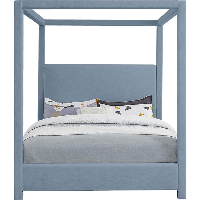 Meridian Furniture Emerson Sky Blue Linen Textured Fabric Queen Bed