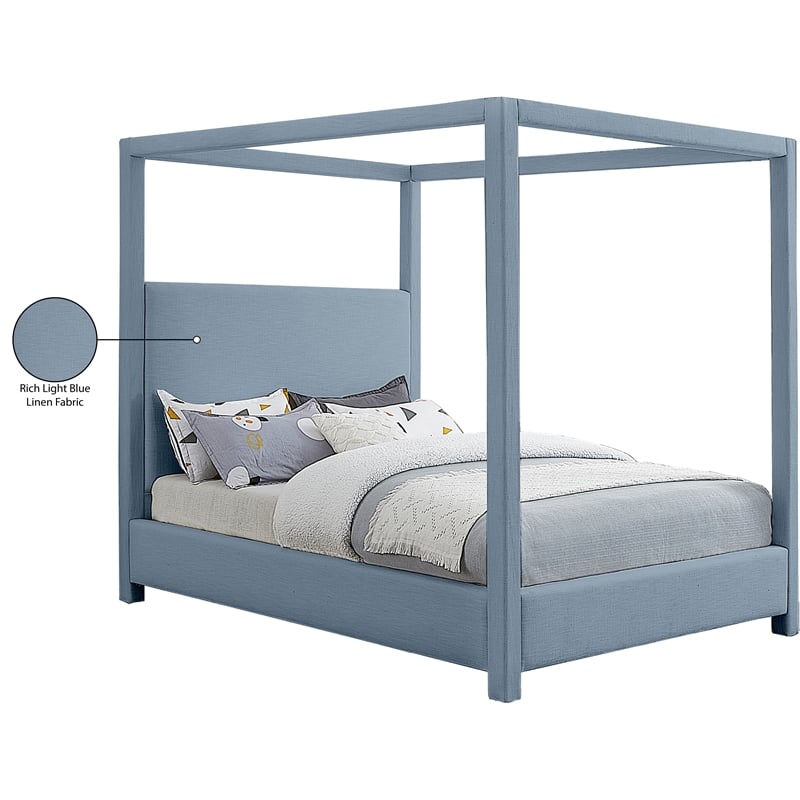 Meridian Furniture Emerson Sky Blue Linen Textured Fabric Queen Bed