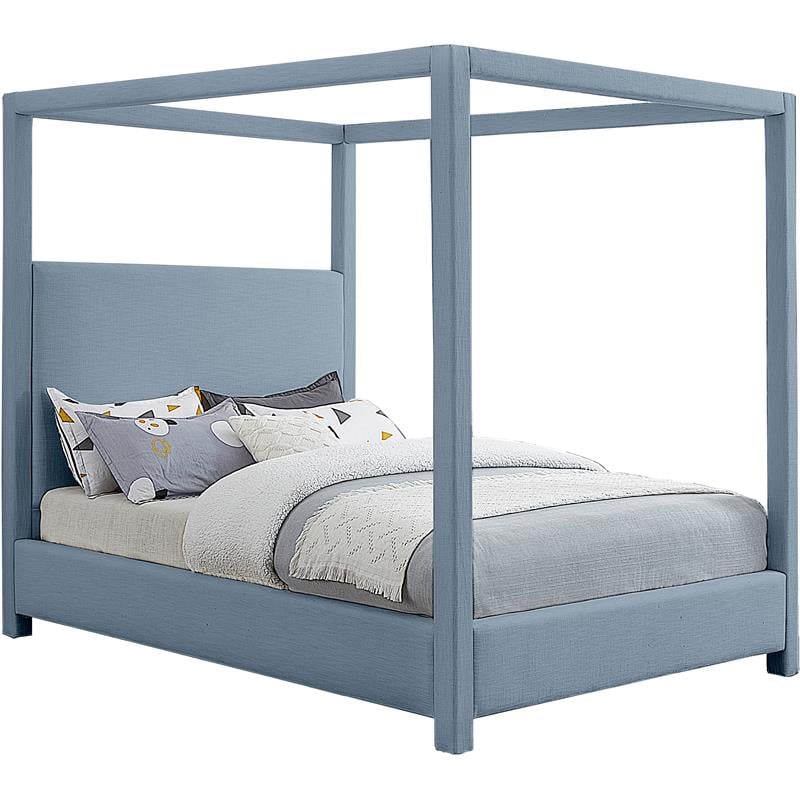 Meridian Furniture Emerson Sky Blue Linen Textured Fabric Queen Bed