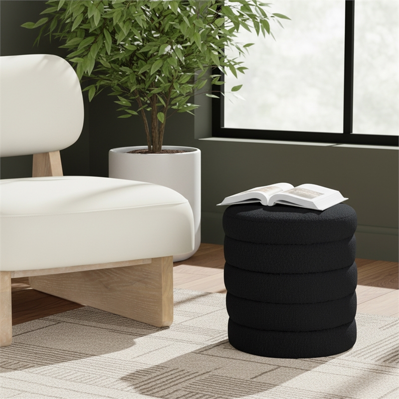 Meridian Furniture Aphia Black Boucle Fabric Ottoman/Stool