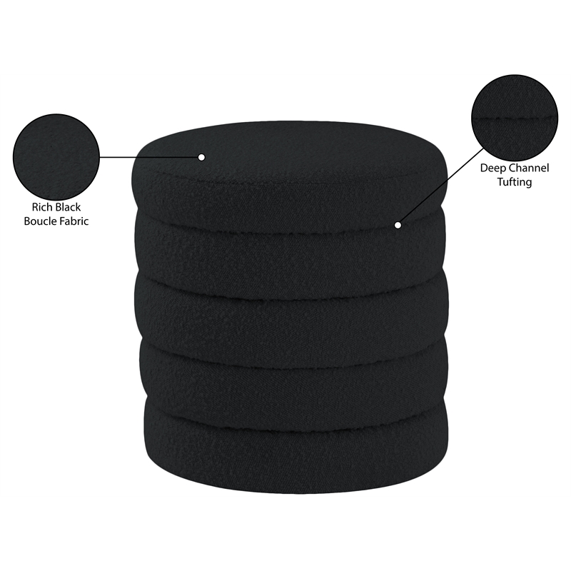 Meridian Furniture Aphia Black Boucle Fabric Ottoman/Stool