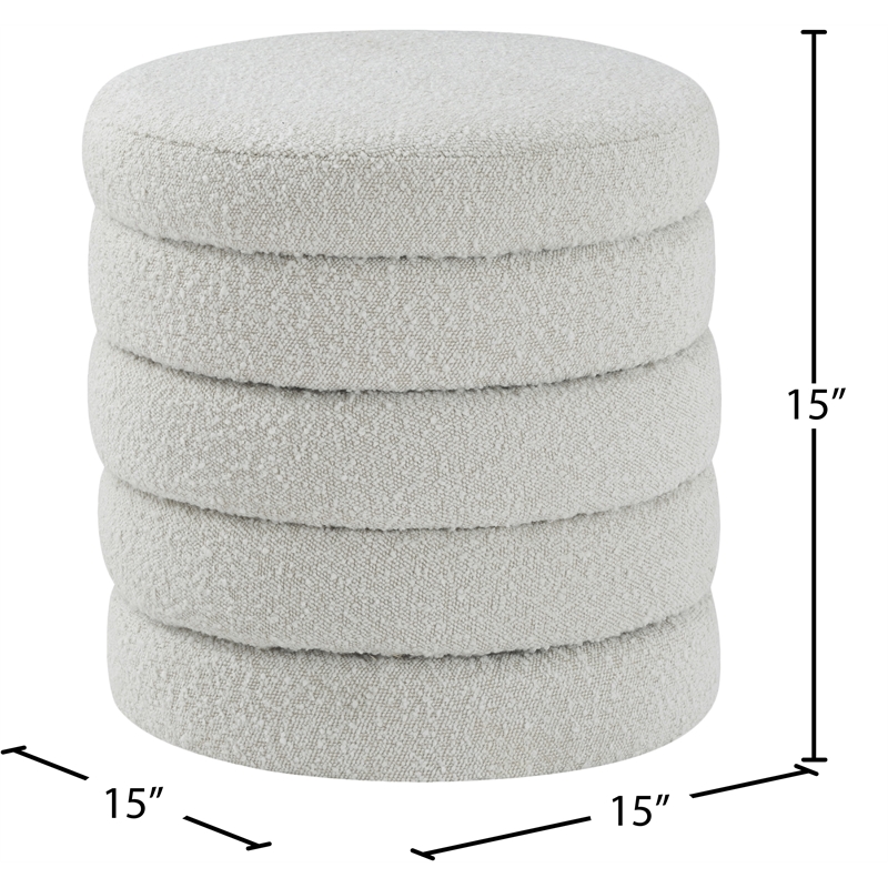 Meridian Furniture Aphia Cream Boucle Fabric Ottoman/Stool