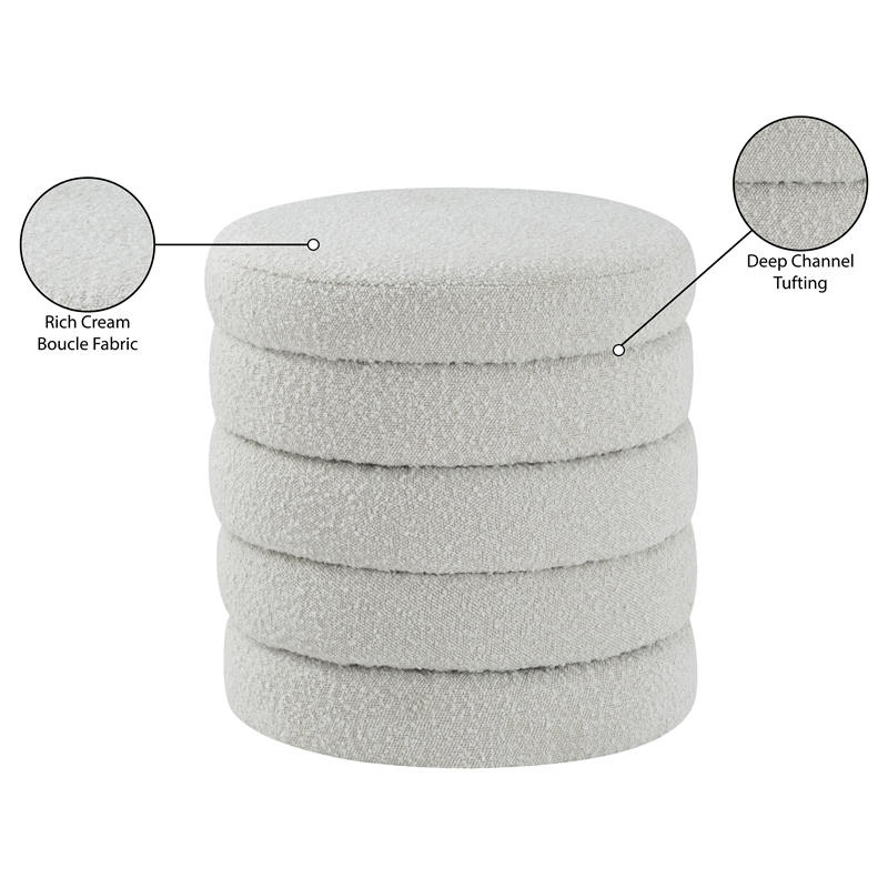 Meridian Furniture Aphia Cream Boucle Fabric Ottoman/Stool