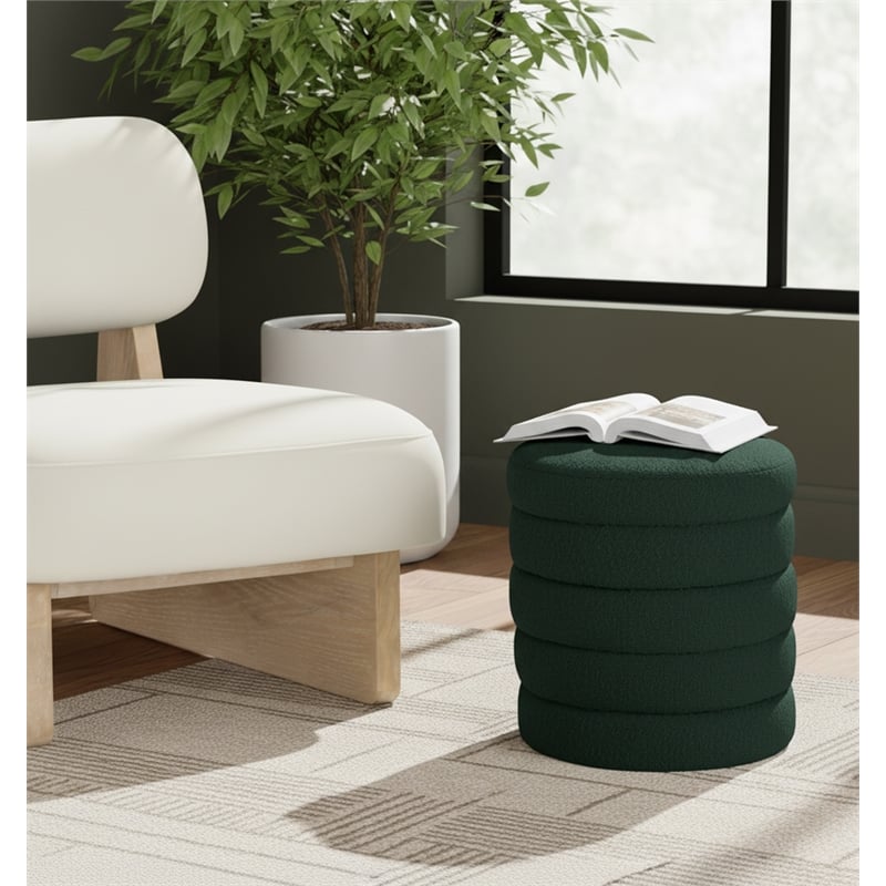 Meridian Furniture Aphia Green Boucle Fabric Ottoman/Stool