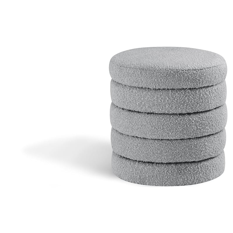 Meridian Furniture Aphia Grey Boucle Fabric Ottoman/Stool