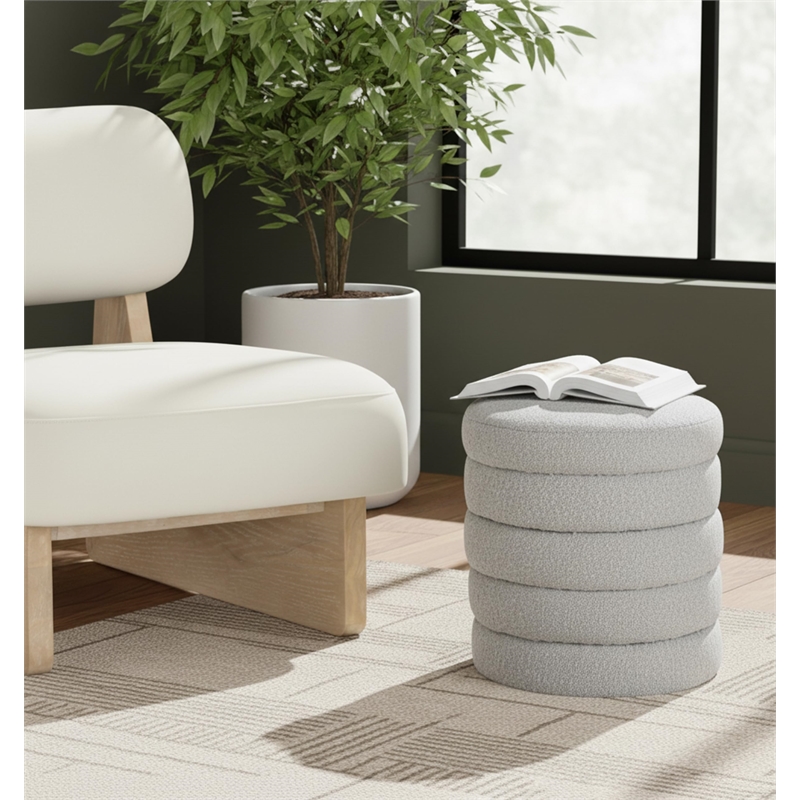 Meridian Furniture Aphia Grey Boucle Fabric Ottoman/Stool