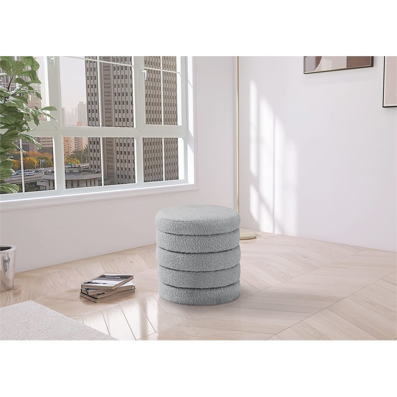 Meridian Furniture Aphia Grey Boucle Fabric Ottoman/Stool