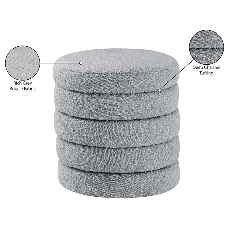Meridian Furniture Aphia Grey Boucle Fabric Ottoman/Stool
