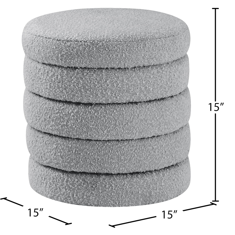 Meridian Furniture Aphia Grey Boucle Fabric Ottoman/Stool