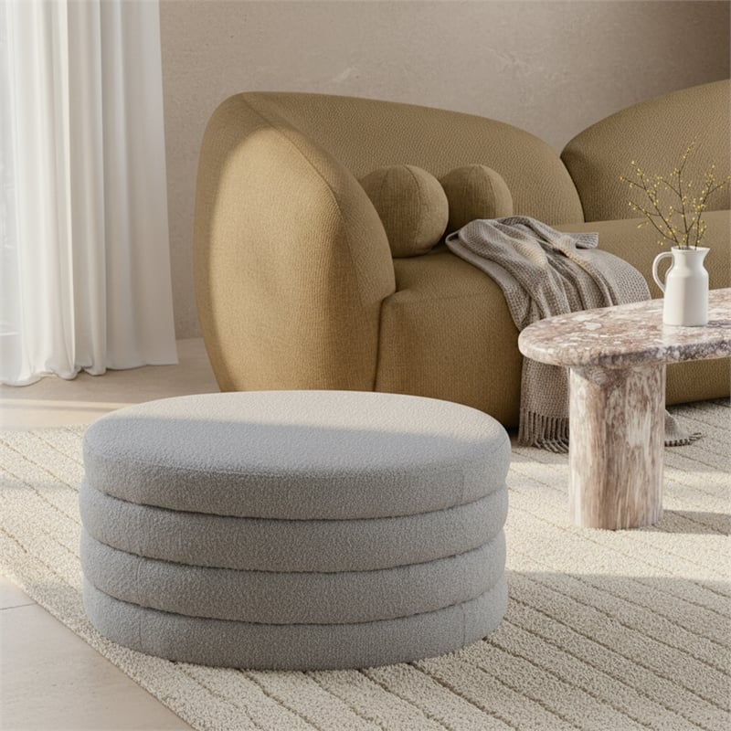Meridian Furniture Aphia Grey Boucle Fabric Ottoman/Coffee Table