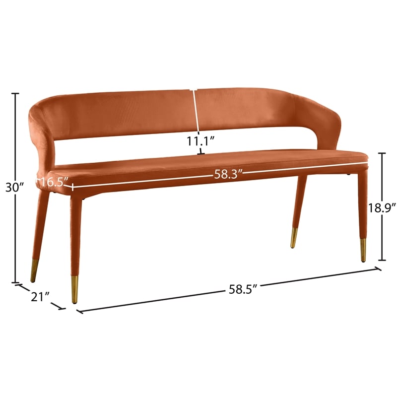 Meridian Furniture Destiny Cognac Velvet Bench