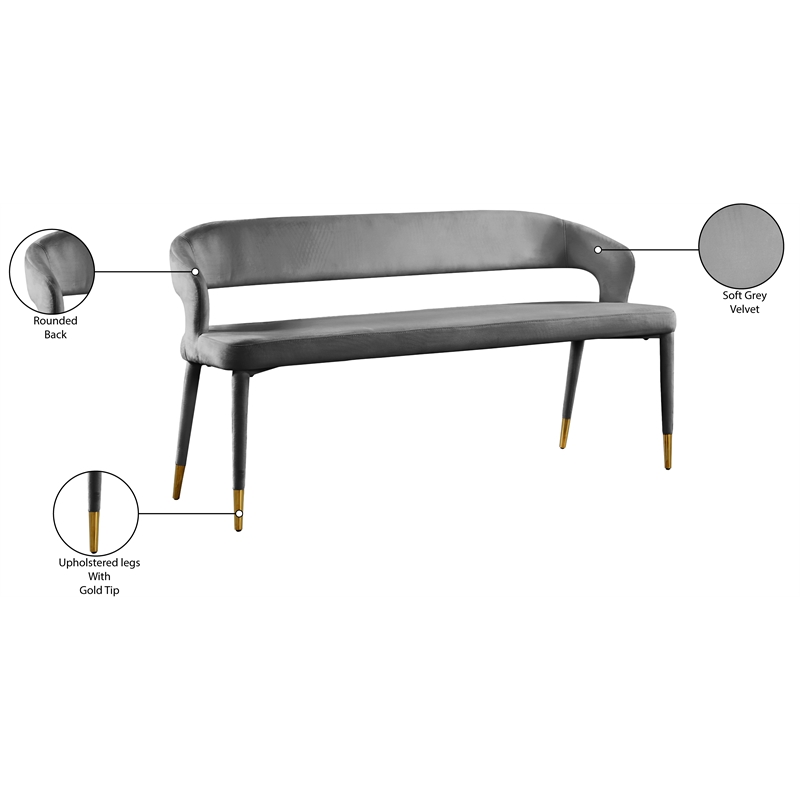 Meridian Furniture Destiny Grey Velvet Bench