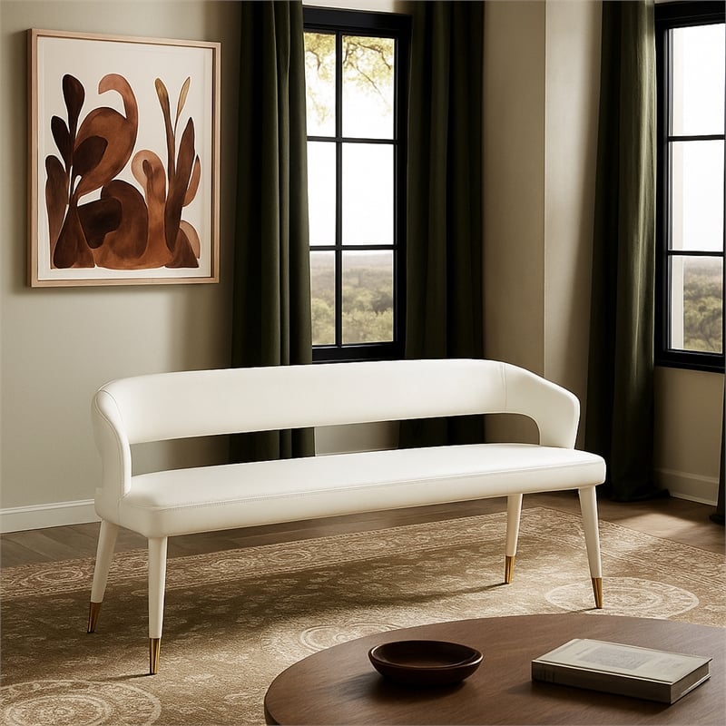 Meridian Furniture Destiny White Vegan Leather Bench
