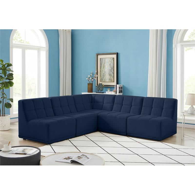 meridian furniture relax navy velvet modular sectional