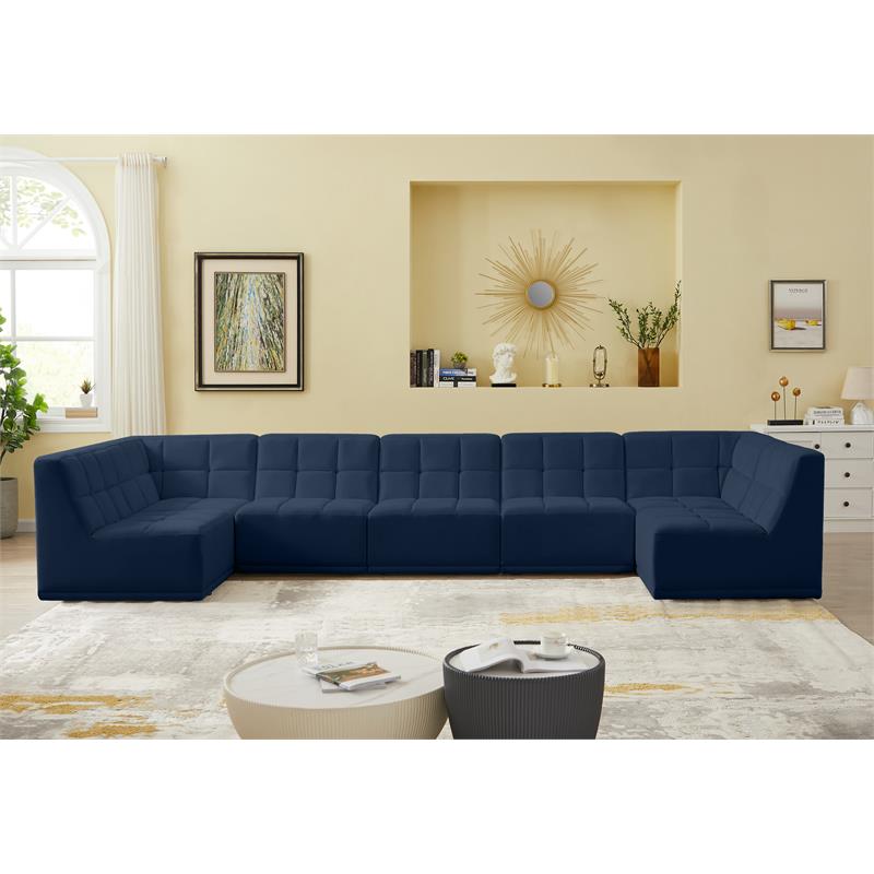 meridian furniture relax navy velvet modular sectional